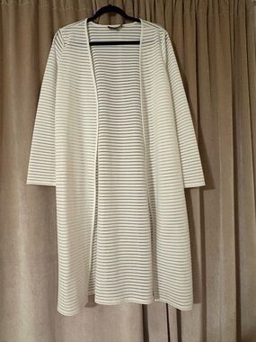 Preston & York Cream and Black Striped Open-Front Cardigan